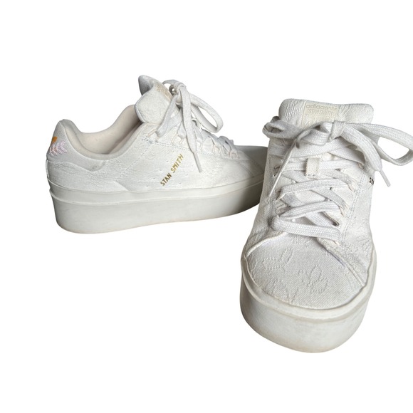Adidas Stan Smith Platform Floral Embroidered White Sneakers Shoes Womens - Picture 1 of 7